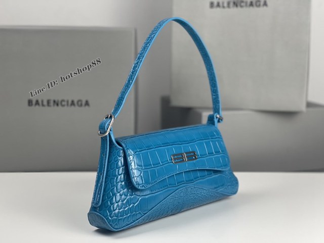 Balenciaga專櫃2022爆款小號鱷魚藍全皮肩背包 巴黎世家翻蓋腋下包 fyj1537